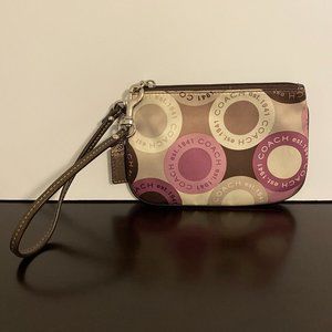 Coach Alexandria Purple Brown Silk Circle Logo Wristlet